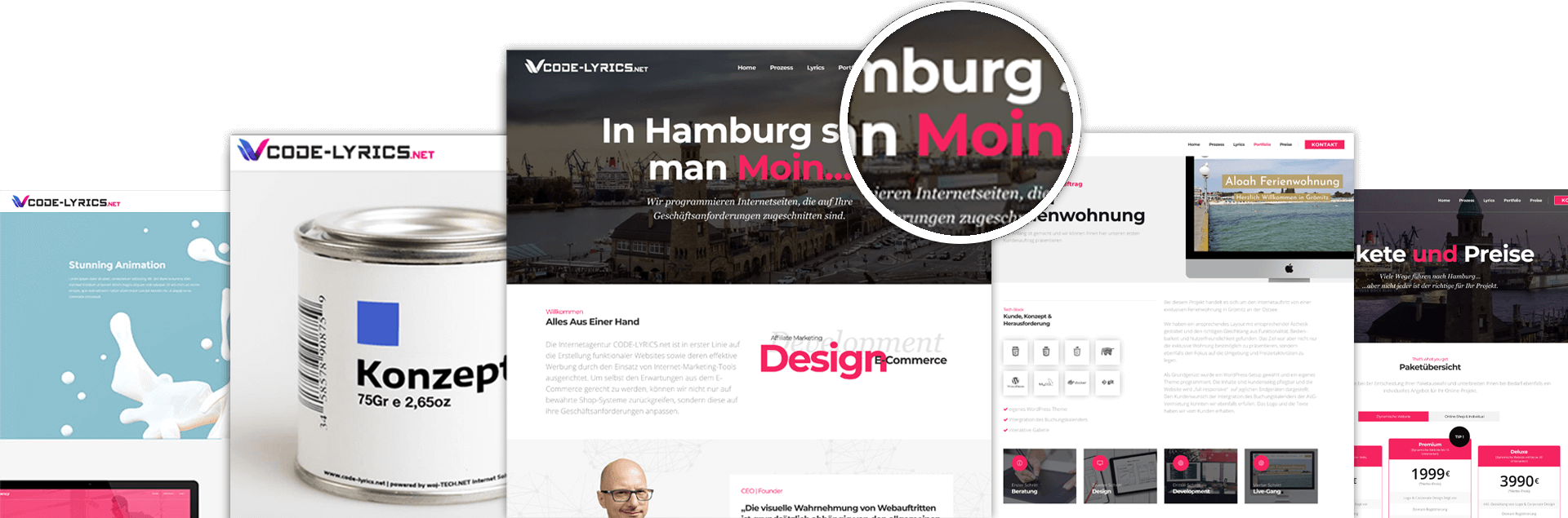 Bild über dem Footer mit Darstellung der einzelnen Websites als Colage